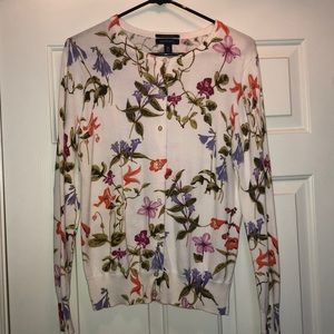 Lands’ End white floral long sleeve cardigan